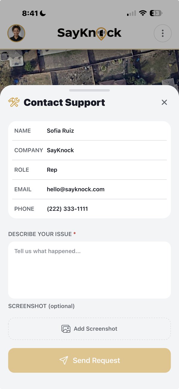 One-tap door knock logging interface for field sales reps on mobile